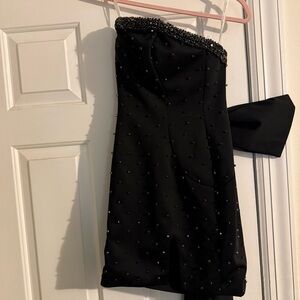 Black Strapless Beaded Mini Dress